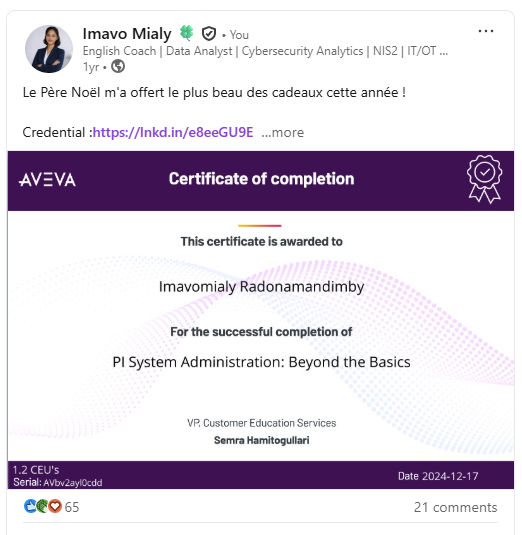 Certificat AVEVA PI System Administration